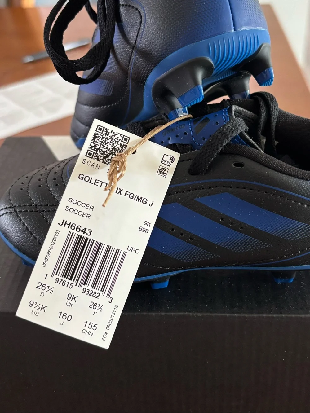 Adidas Toddler 9.5 Black and Blue Soccer Cleats